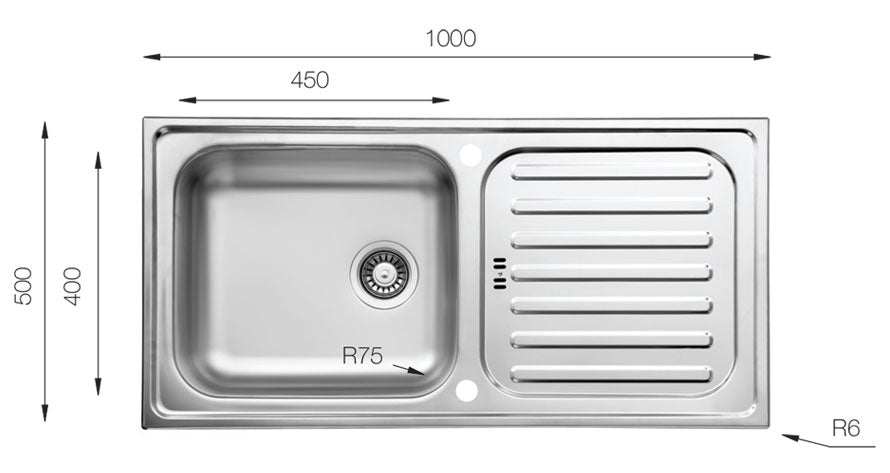 UKinox EC 1000.500 Reversible 1 Bowl Polished Stainless Steel inset kitchen sink