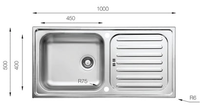 UKinox EC 1000.500 Reversible 1 Bowl Polished Stainless Steel inset kitchen sink