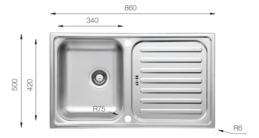 UKinox EC 860.500 Reversible 1 Bowl Polished Stainless Steel inset kitchen sink