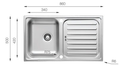 UKinox EC 860.500 Reversible 1 Bowl Polished Stainless Steel inset kitchen sink
