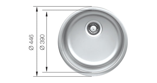 UKinox UN 446 Single Round Bowl Polished Stainless Steel inset kitchen sink