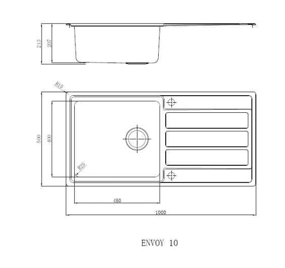Reginox Envoy 10 Reversible 1 bowl Inset SS Kitchen Sink 1000x500mm