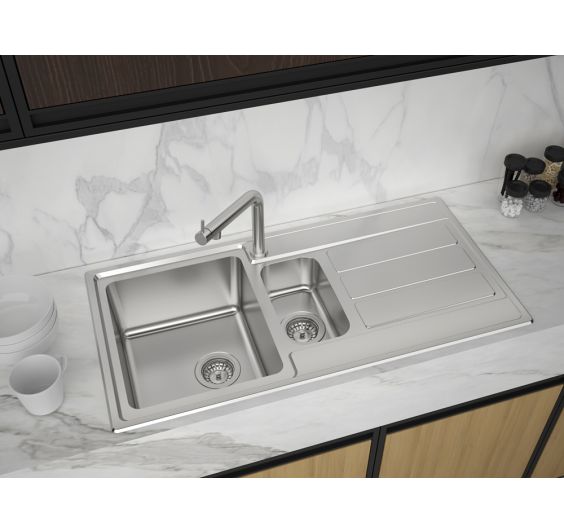 Reginox Envoy 15 Reversible 1.5 bowl Inset SS Kitchen Sink 1000x500mm