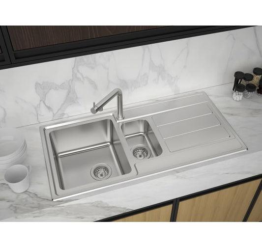 Reginox Envoy 15 Reversible 1.5 bowl Inset SS Kitchen Sink 1000x500mm