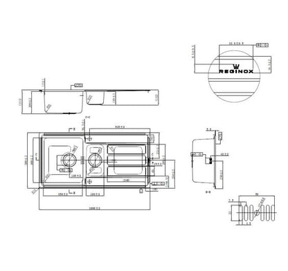 Reginox Envoy 15 Reversible 1.5 bowl Inset SS Kitchen Sink 1000x500mm