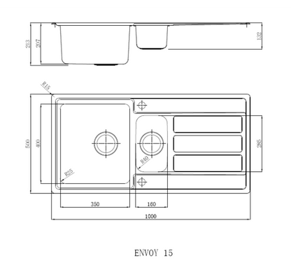 Reginox Envoy 15 Reversible 1.5 bowl Inset SS Kitchen Sink 1000x500mm