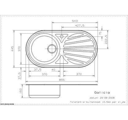 Reginox GALICIA Single bowl inset SS reversible kitchen sink 855x445mm