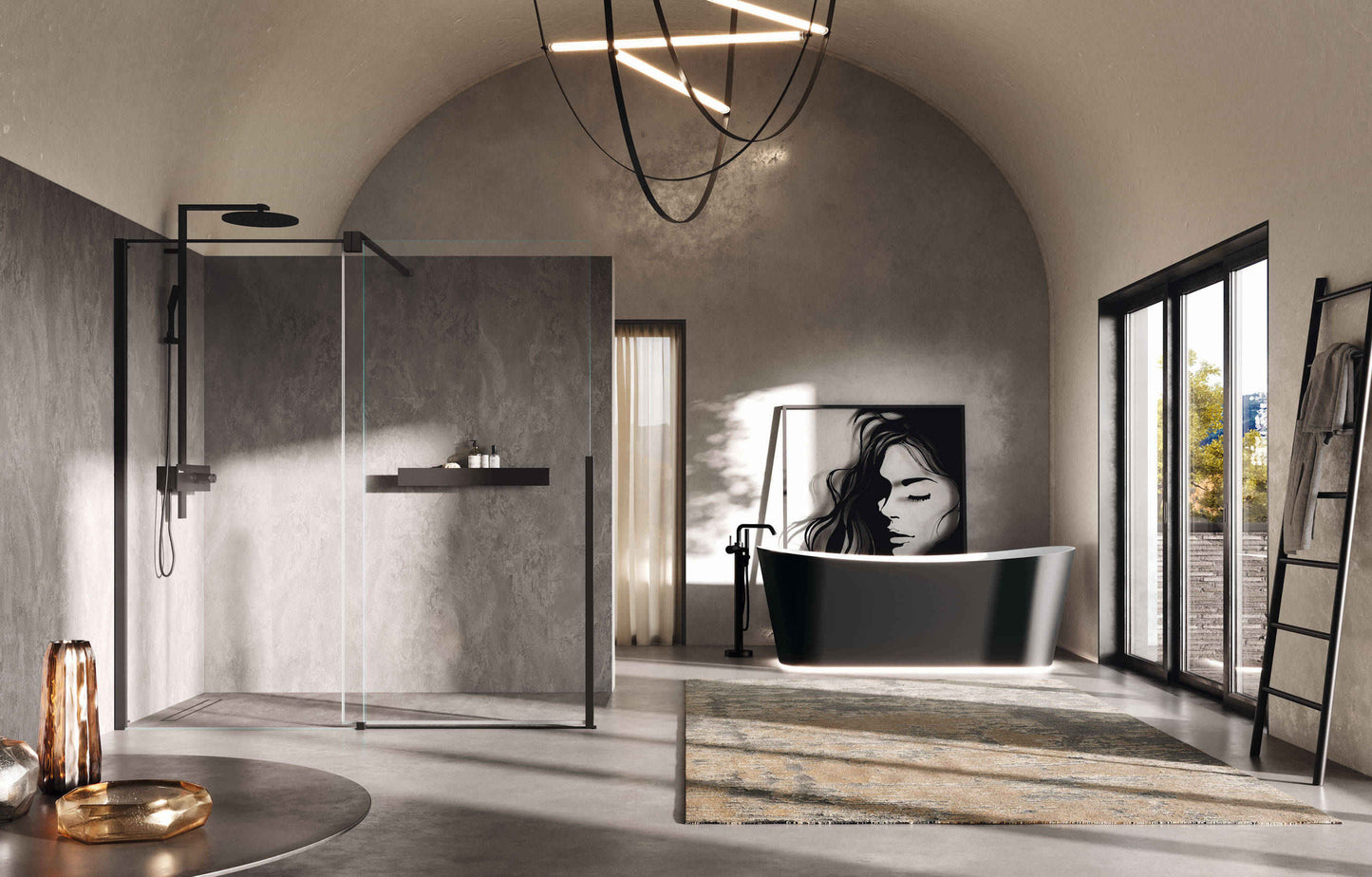 Novellini H-Style FIXED WALL IN LINE WITH 1 SLIDING DOOR Matt Black/Chrome