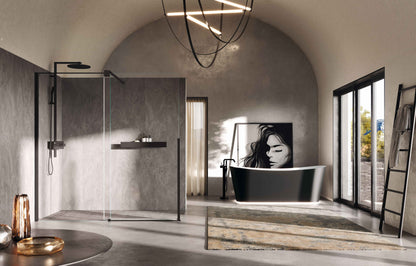 Novellini H-Style FIXED WALL IN LINE WITH 1 SLIDING DOOR Matt Black/Chrome