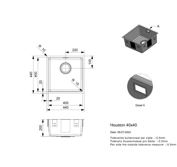 Reginox Houston 40x40 Inset/Undermount 1 bowl SS Kitchen Sink