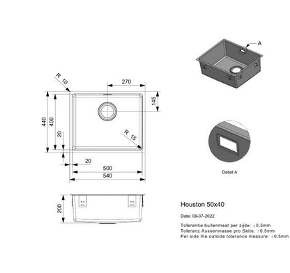 Reginox Houston 50x40 Inset/Undermount 1 bowl SS Kitchen Sink