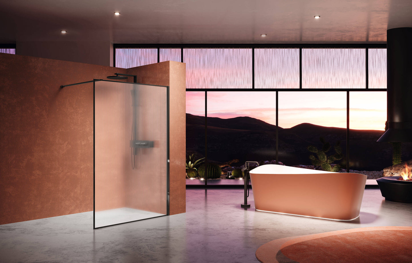 Novellini HP Art Fixed Flute Glass Shower Wet Room Panel, Various Colours
