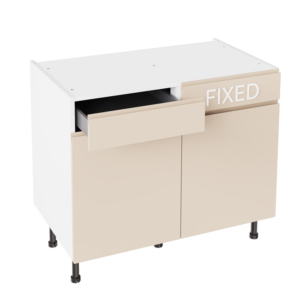 J-Pull Super Gloss Cashmere Base Kitchen Cabinets with UNICLIC Technology, Flat packed