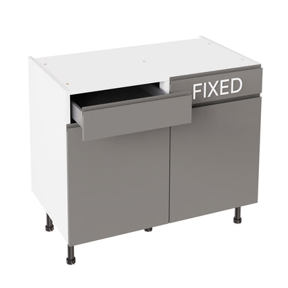 J-Pull Super Gloss Dust Grey Base Kitchen Cabinets with UNICLIC Technology, Flat packed