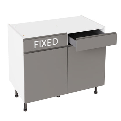 J-Pull Super Gloss Dust Grey Base Kitchen Cabinets with UNICLIC Technology, Flat packed