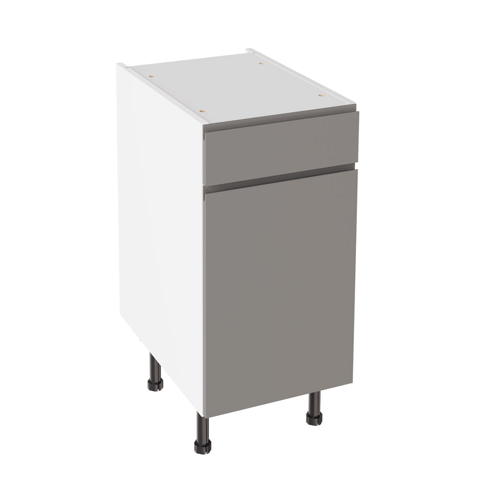 J-Pull Super Gloss Dust Grey Base Kitchen Cabinets with UNICLIC Technology, Flat packed