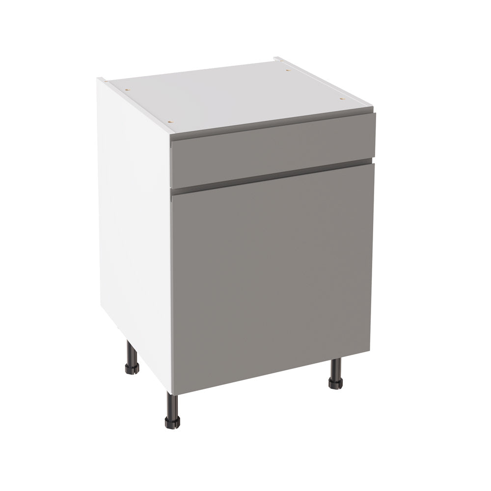 J-Pull Super Gloss Dust Grey Base Kitchen Cabinets with UNICLIC Technology, Flat packed