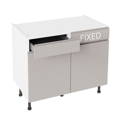 J-Pull Super Gloss Light Grey Base Kitchen Cabinets with UNICLIC Technology, Flat packed