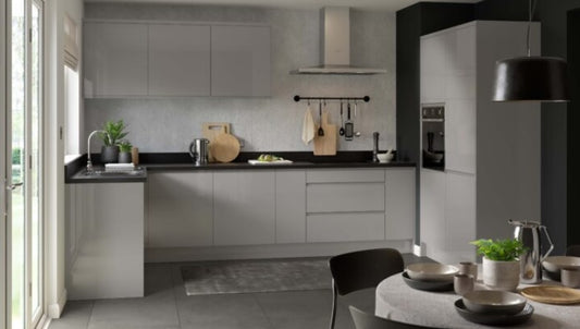 J-Pull Super Gloss Dust Grey Wall Kitchen Cabinets with UNICLIC Technology, Flat packed