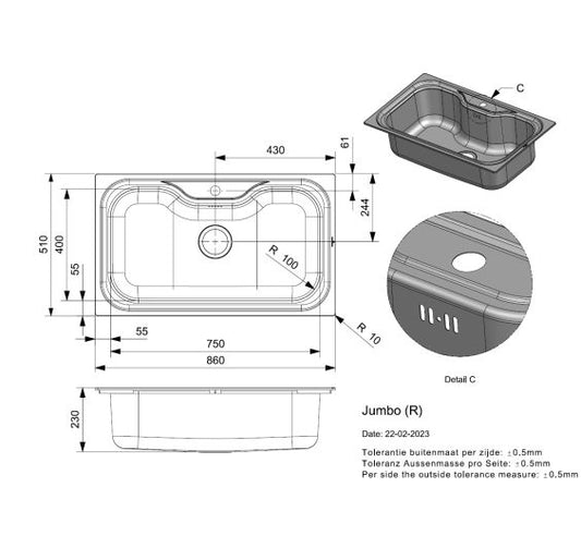Reginox Jumbo Large bowl Inset SS Kitchen Sink 860x510mm