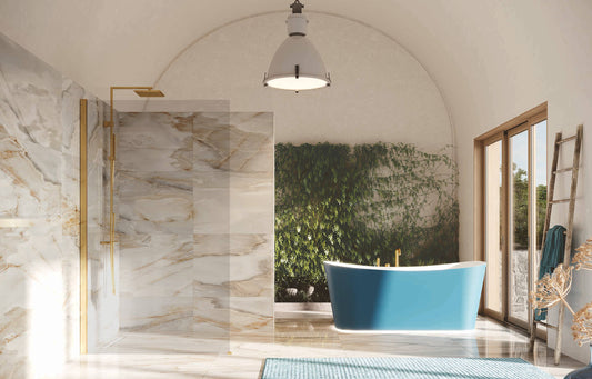 Novellini Kuadra H Fixed Shower Wet Room Panel Brushed Gold 70-160cm