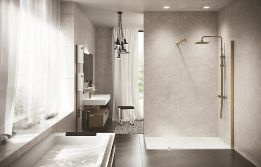 Novellini Kuadra H Fixed Shower Wet Room Panel Brushed Bronze 60-160cm