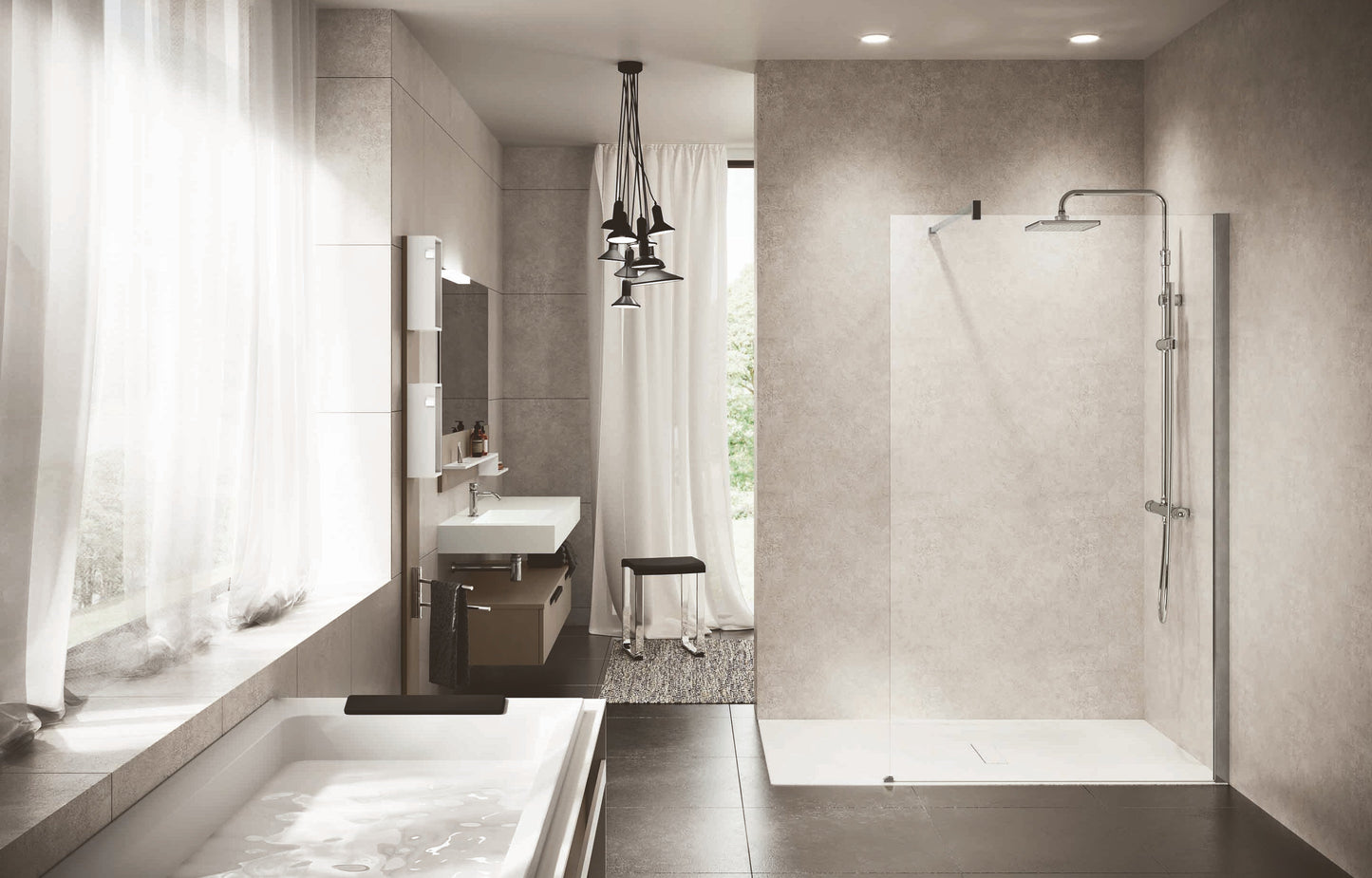 Novellini Kuadra H Fixed Shower Wet Room Panel Brushed Inox 60-160cm