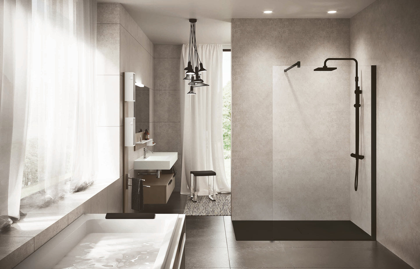 Novellini Kuadra H Fixed Shower Wet Room Panel Matt Black 40-160cm