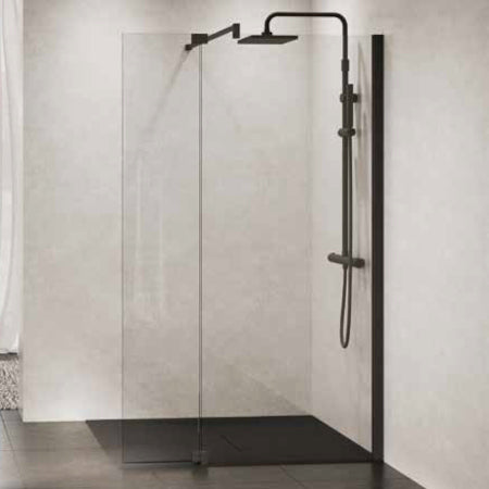 Novellini Kuadra H Fixed Shower Wet Room Panel Matt Black 40-160cm