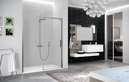 Novellini Kuadra 2.0 2PH, 1 Sliding Shower door + 1 Fixed Panel Brushed Inox