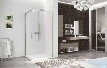 Novellini Kuadra 2.0 AH, 2 Sliding Shower doors + 2 Fixed Panels Chrome/Black/Inox
