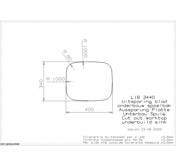 Reginox L183440OKG 1 bowl Undermoun/Inset SS Kitchen Sink 440x380mm