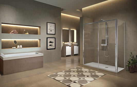Novellini Lunes 2P, 1 Sliding Shower door + 1 Fixed Panel Chrome 100-160cm
