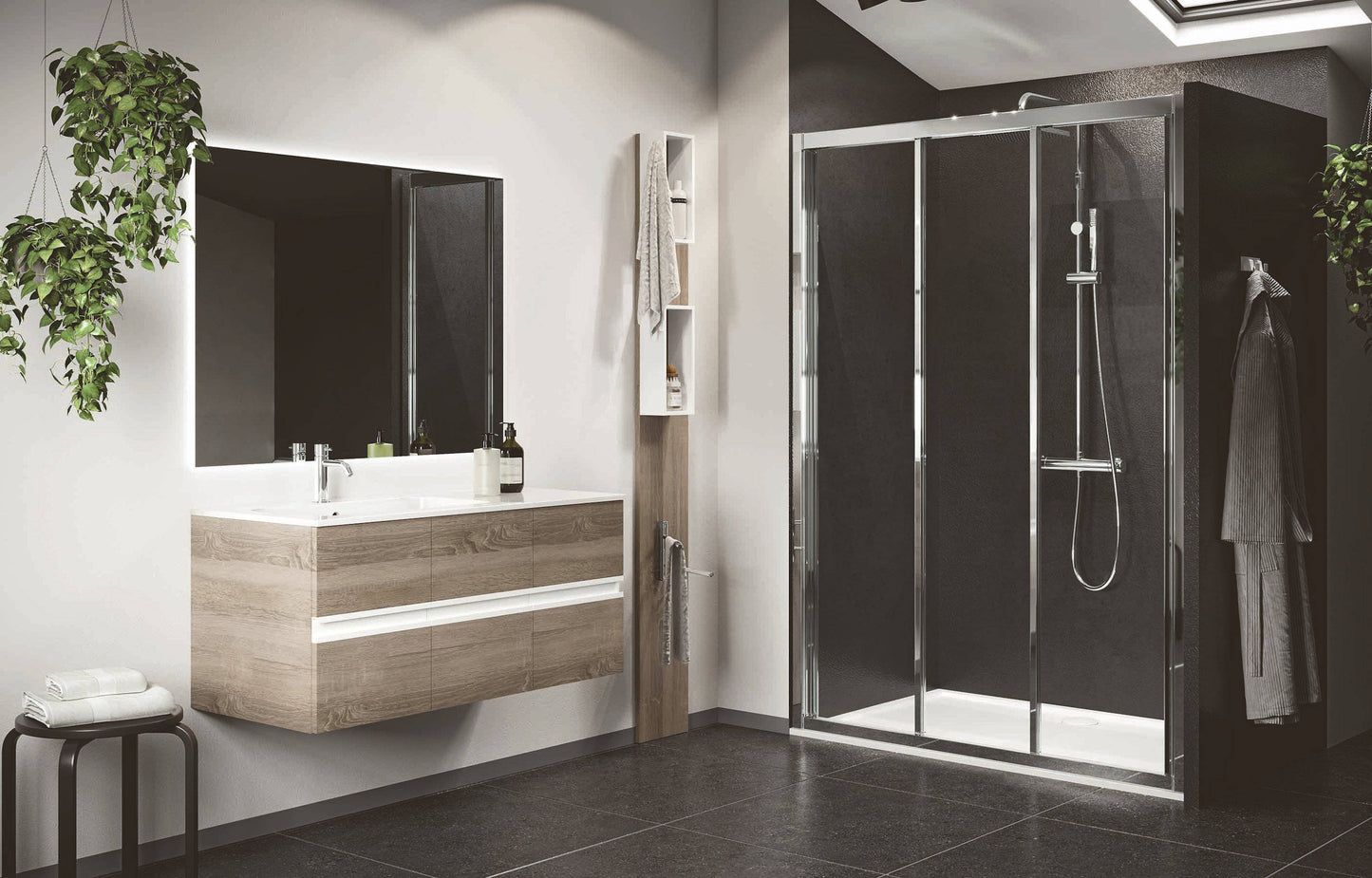 Novellini Lunes 3P, 3 Sliding Shower door panels Chrome 90-140cm