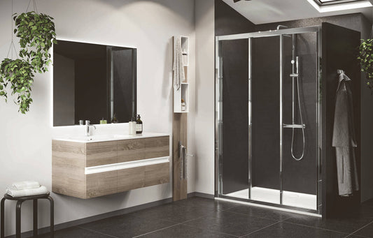 Novellini Lunes 3P, 3 Sliding Shower door panels Chrome 90-140cm