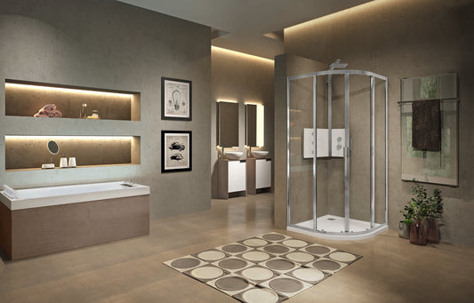 Novellini Lunes R, Quadrant + Off Set Shower Enclosure Chrome
