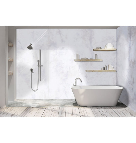 Light Marble Gloss Shower Panel on 9mm 100% Waterproof Solid Composite core 2400x1185