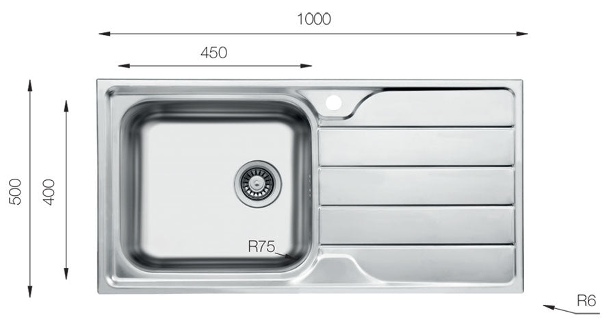 UKinox LN 1000.500 Polished 1 Bowl Stainless Steel inset kitchen sink