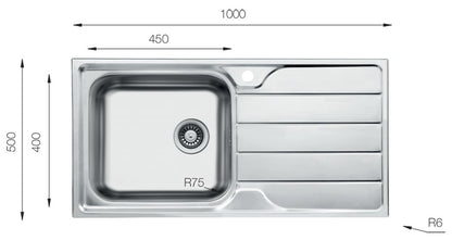 UKinox LN 1000.500 Polished 1 Bowl Stainless Steel inset kitchen sink
