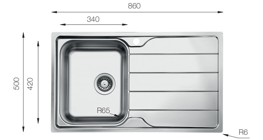 UKinox LN 860.500 Polished Stainless Steel 1 Bowl inset kitchen sink