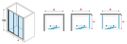 Novellini Lunes 3P, 3 Sliding Shower door panels Chrome 90-140cm