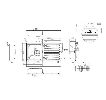 Reginox MONACO 10 Single bowl inset SS kitchen sink 963x498mm