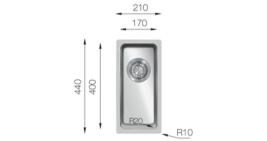 UKinox Micro 1 Bowl Polished Stainless Steel Undermount/Inset  kitchen sink 170x400mm