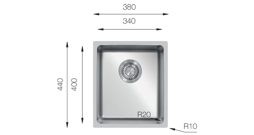 UKinox ME 340 Polished Stainless Steel 1 Bowl Undermount/Inset  kitchen sink 340x400
