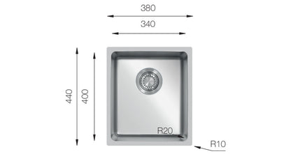 UKinox ME 340 Polished Stainless Steel 1 Bowl Undermount/Inset  kitchen sink 340x400