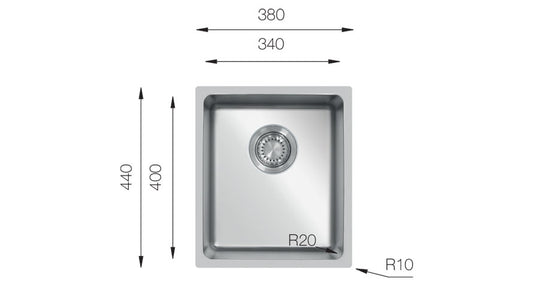 UKinox Micro 1 Bowl Polished Stainless Steel Undermount/Inset  kitchen sink 340x400mm