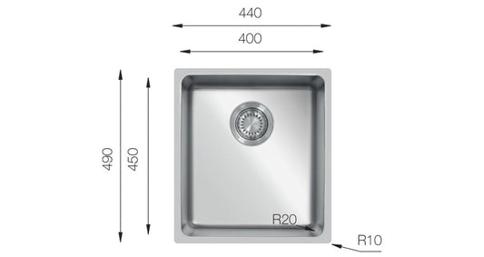 UKinox Micro 1 Bowl Polished Stainless Steel Undermount/Inset  kitchen sink 400x450mm