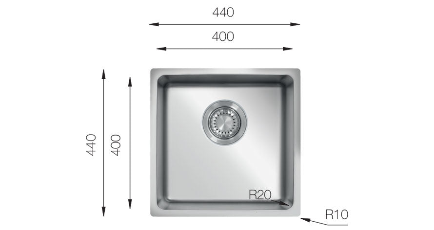 UKinox ME 400 Polished Stainless Steel1 Bowl Undermount/Inset  kitchen sink 400x400