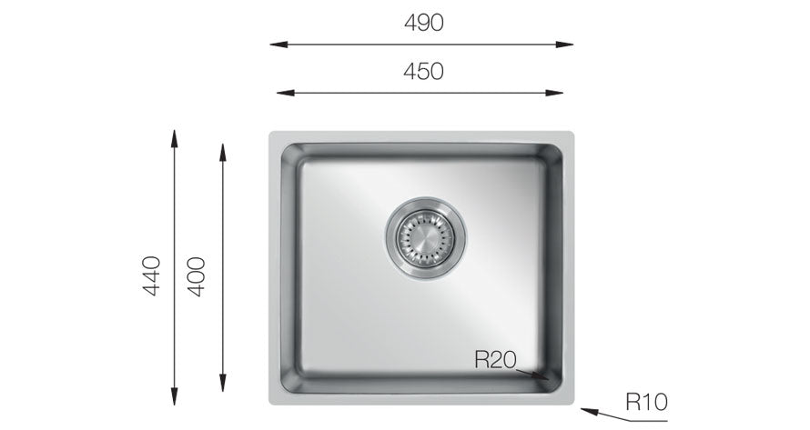UKinox ME 451 Polished 1 Bowl Stainless Steel Undermount/Inset  kitchen sink 450x400