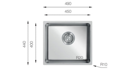 UKinox ME 451 Polished 1 Bowl Stainless Steel Undermount/Inset  kitchen sink 450x400